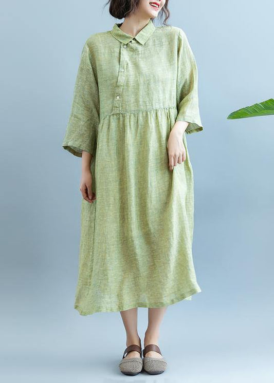 Loose Light Green cotton Quilting Clothes Lapel cotton Summer Dress - SooLinen