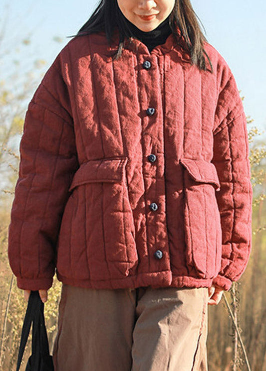 Loose Mulberry Pockets Patchwork Button Parka Winter