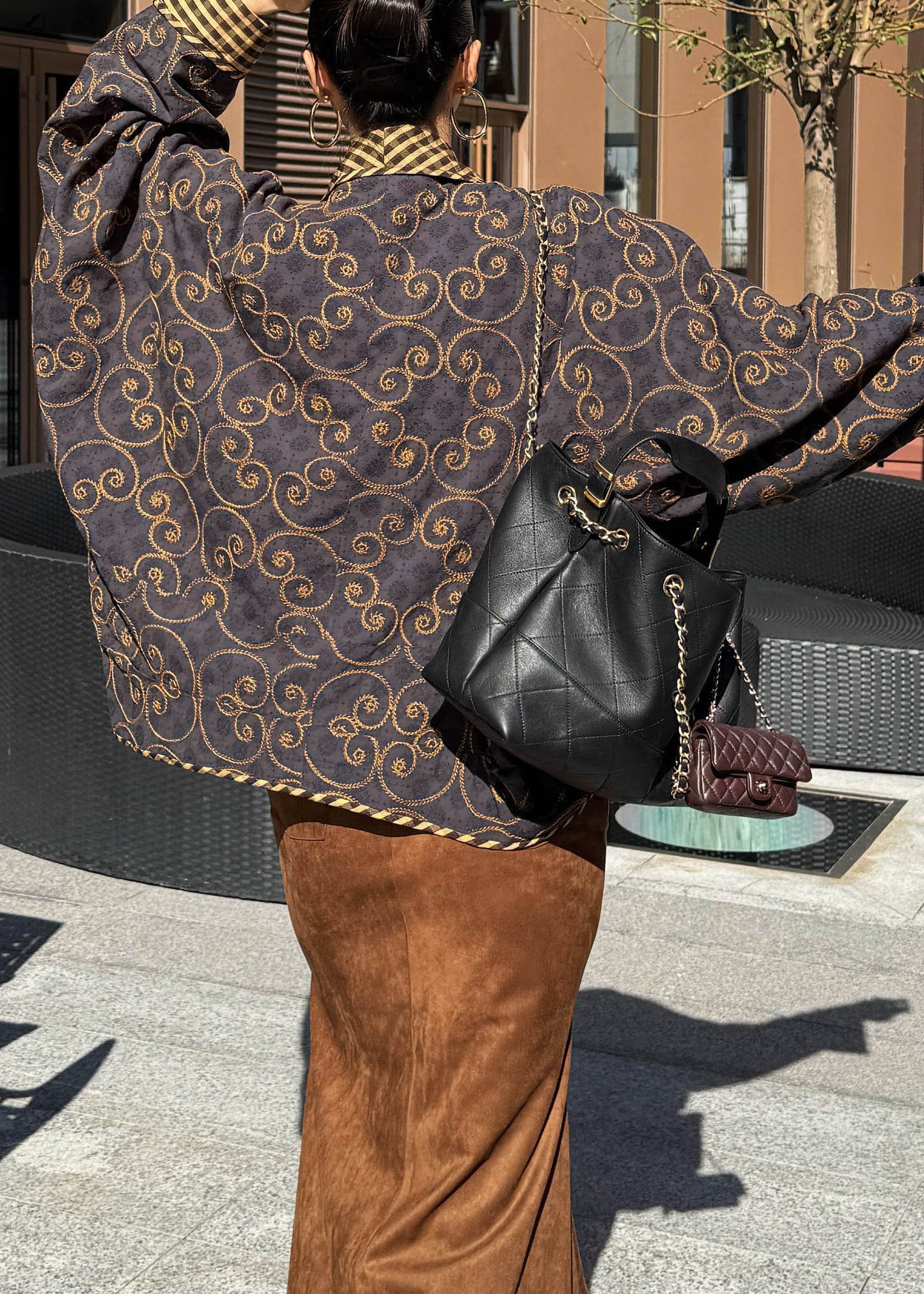 Loose Navy Embroidered Wear On Both Sides Cotton Cardigans Batwing Sleeve