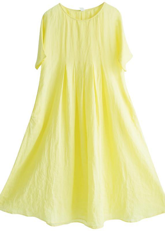 Loose O Neck Short Sleeve Clothes Work Yellow Dresses - SooLinen
