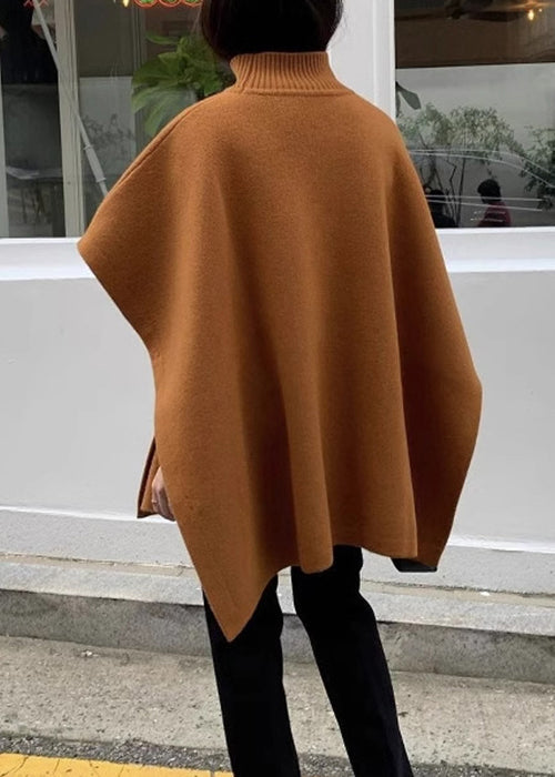 Loose Orange Turtleneck Side Open Cozy Knit Sweaters Spring