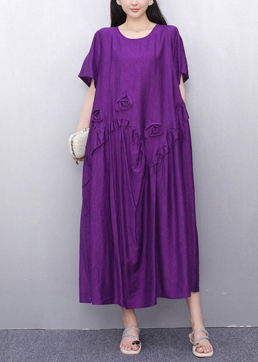 Loose Purple Floral Patchwork Maxi Dress Summer