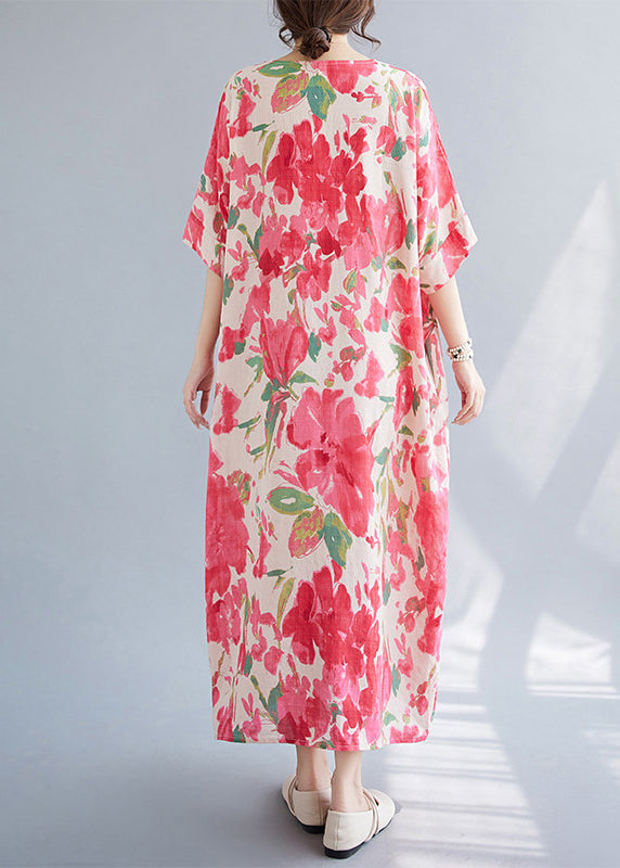 Loose Red O-Neck Print Maxi Dresses Summer
