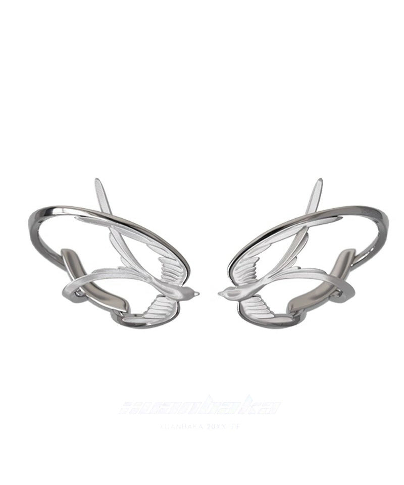 Loose Silk Sterling Silver Swallow Hollow Out Stud Earrings