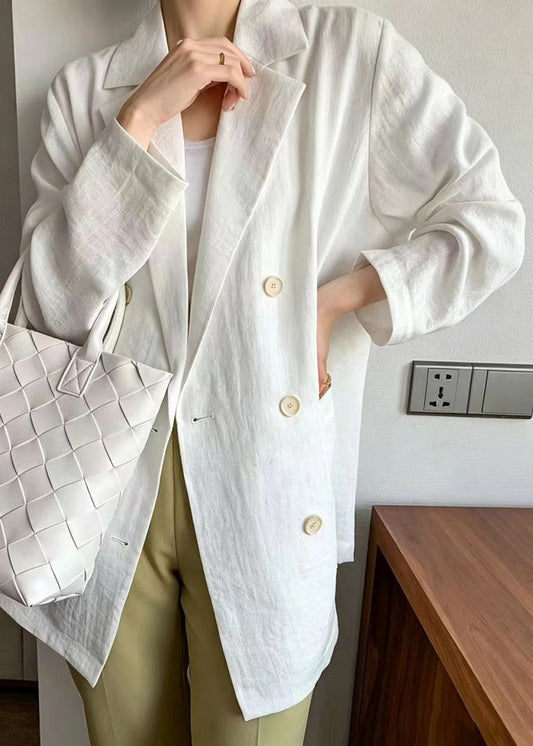 Loose White Notched Double Breasted Thin Jacket Fall