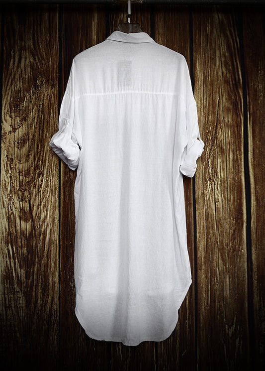 Loose White Peter Pan Collar Patchwork Cotton Shirts Dresses Long Sleeve