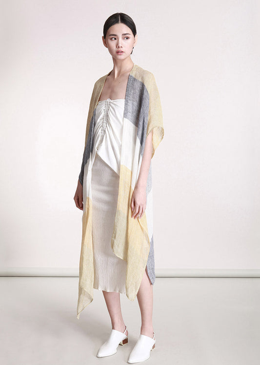 Loose Yellow Striped Patchwork Cardigan Half Sleeve