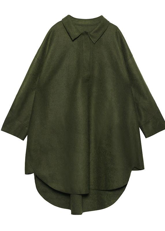 Loose black Cotton tunic pattern lapel low high design Art Dresses - SooLinen