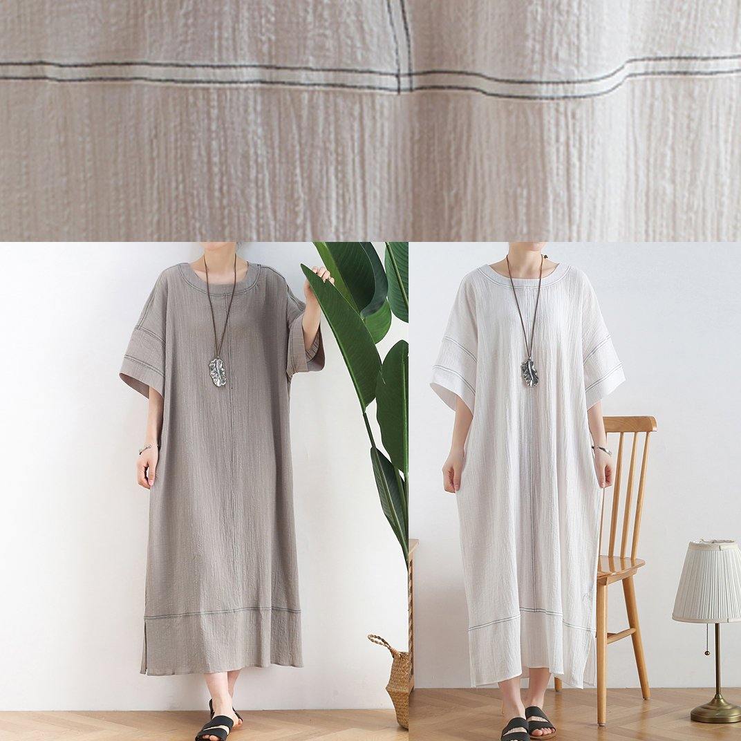 Loose o neck baggy linen summer clothes For Women design white Dresses - SooLinen