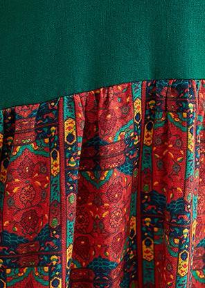 Loose o neck quilting dresses Catwalk blackish green patchwork print Dresses - SooLinen