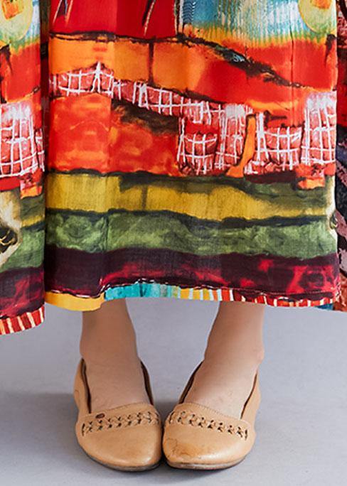 Loose prints cotton linen quilting dresses short sleeve big hem loose summer Dress - SooLinen