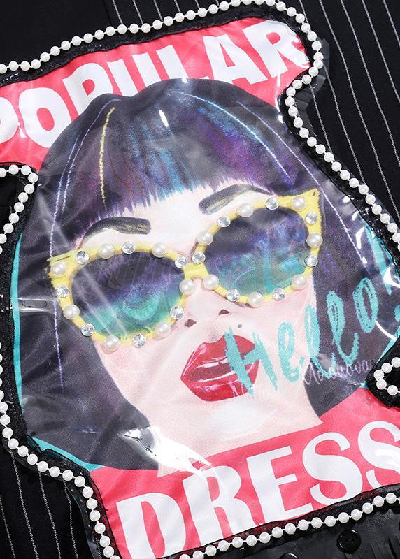 Loose tassel cotton patchwork quilting clothes pattern black prints A Line Dresses - SooLinen