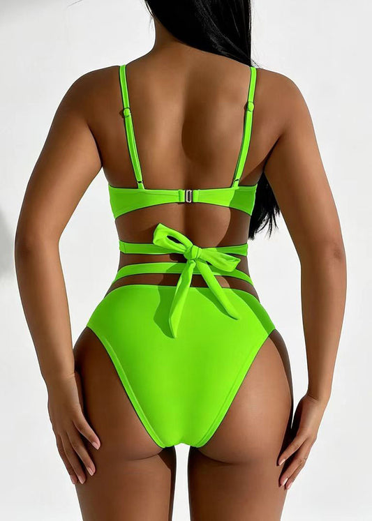 Luxury Fluorescent Green Cross Strap Swimwear Set
