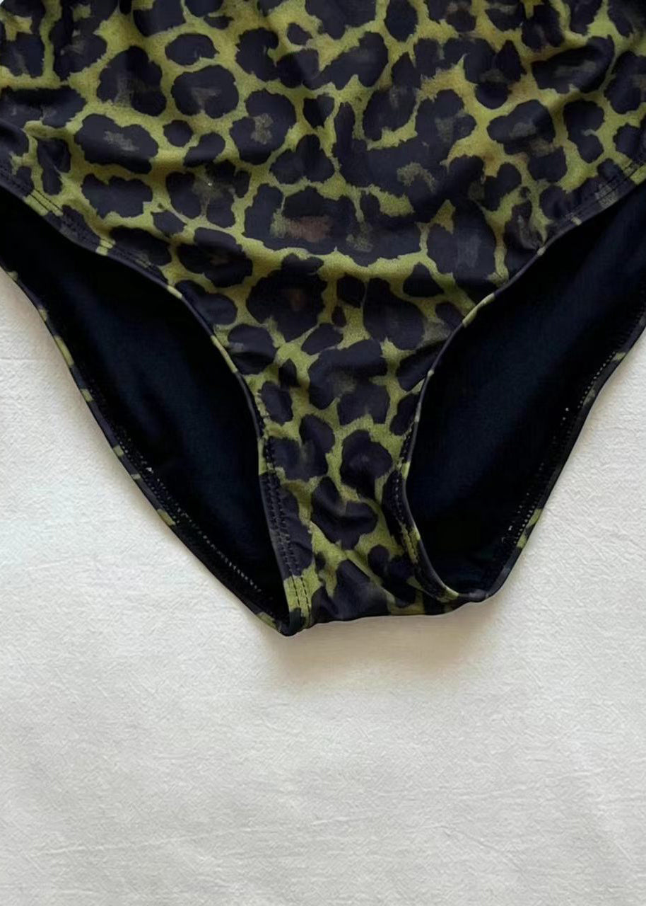 Luxury Green Leopard Print Swiming Bodysuit