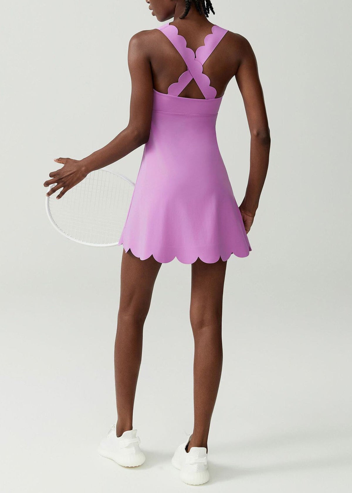 Luxury Light Purple Cross Strap Scalloped Built-In Shorts Cami Athletic Dress