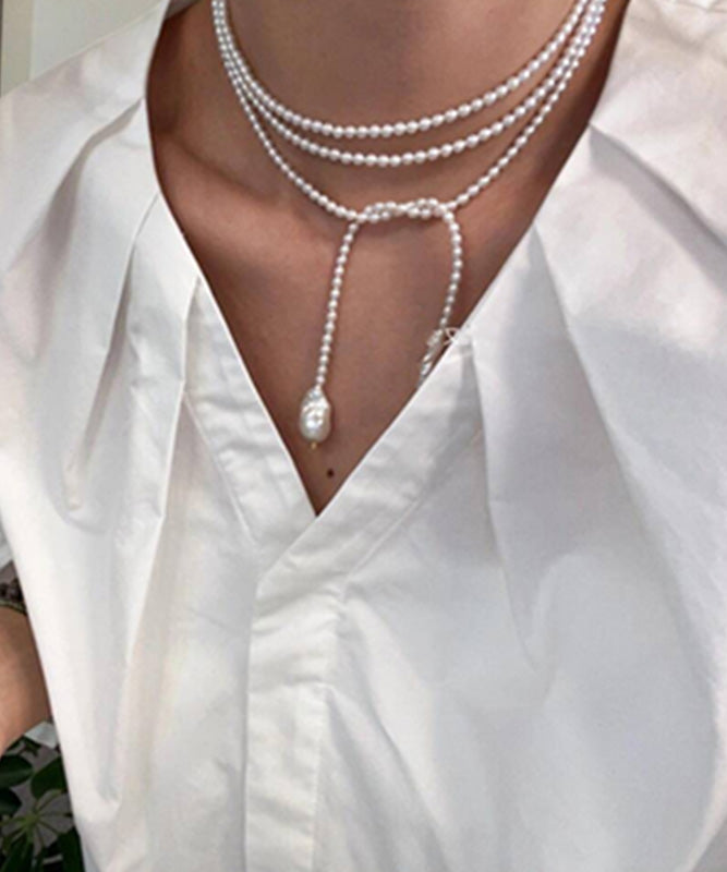 Luxury White Baroque Pearl Long Pendant Necklace