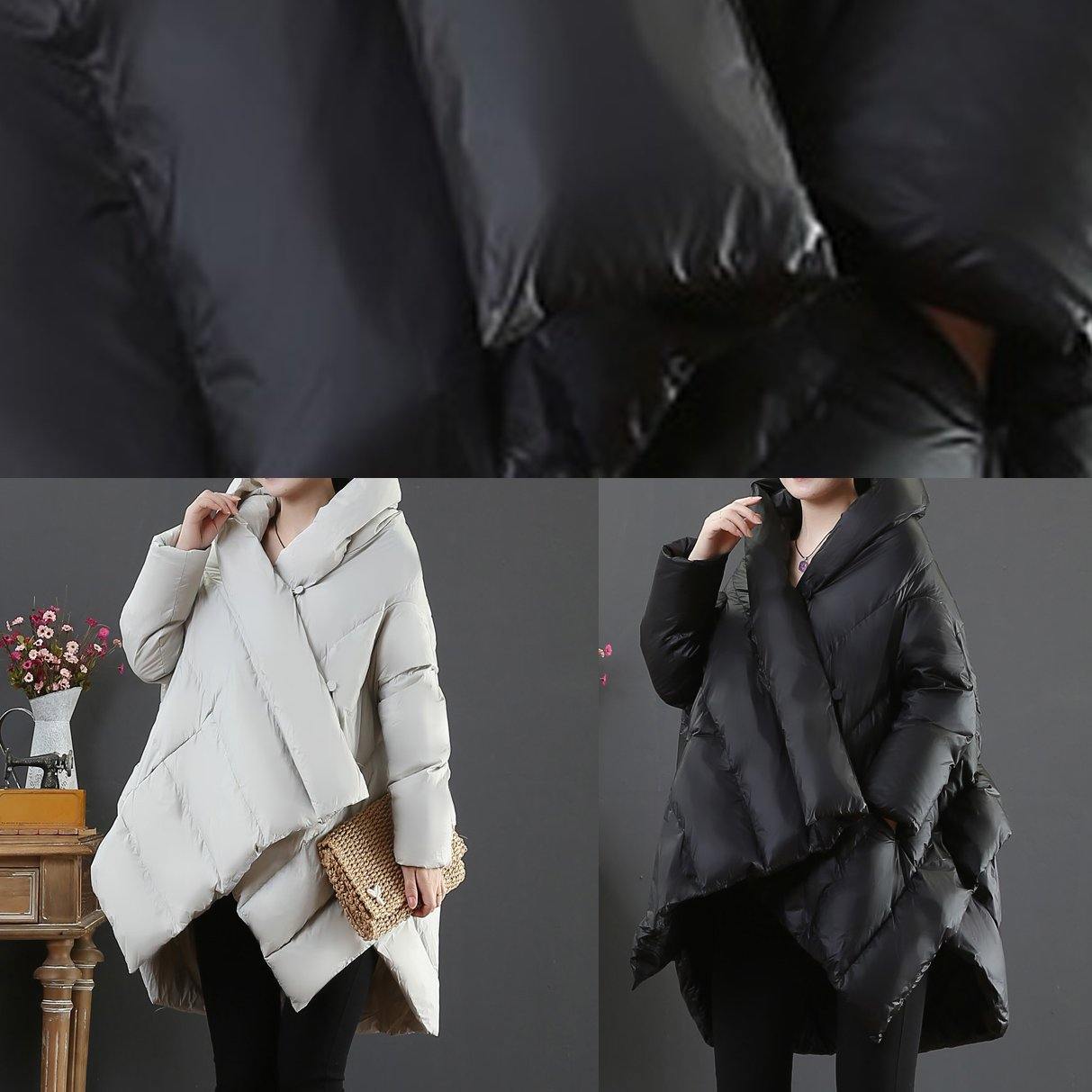 Luxury casual snow jackets coats black hooded asymmetric down jacket woman - SooLinen