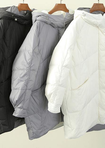 Luxury gray blue duck down coat plus size winter jacket hooded zippered coats - SooLinen