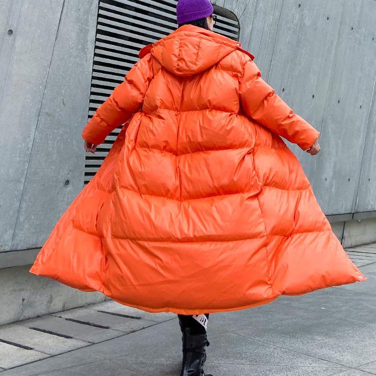 Luxury orange outwear oversized down jacket hooded zippered overcoat - SooLinen