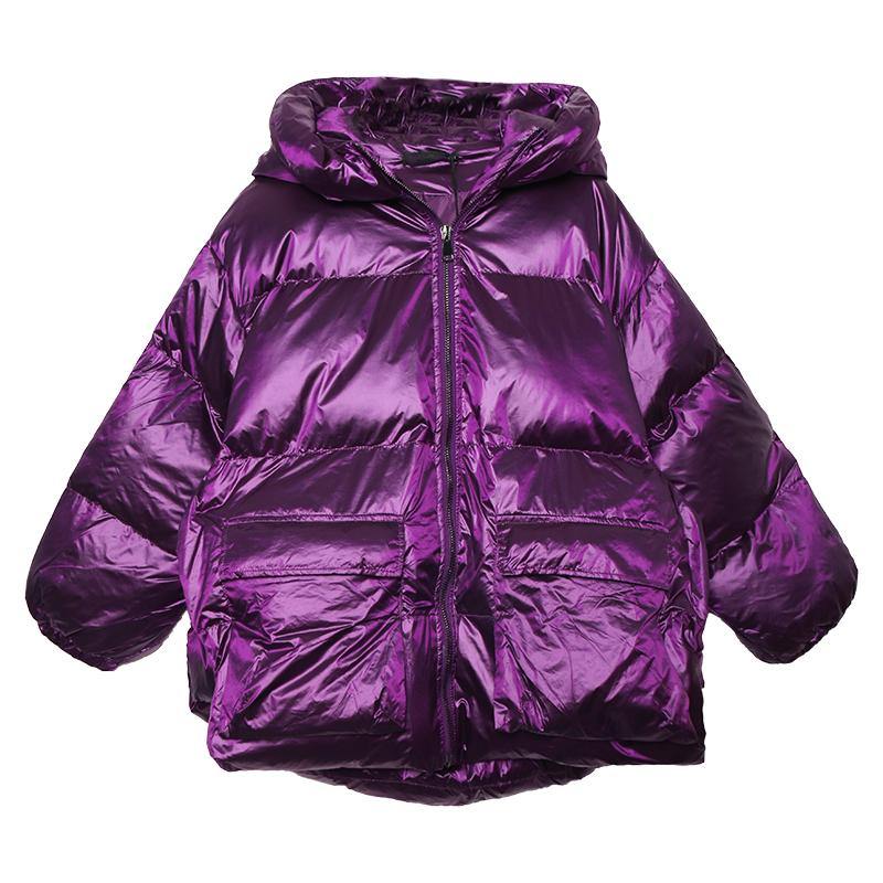 Luxury purple down jacket woman plus size clothing winter jacket hooded zippered Elegant coats - SooLinen