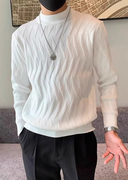 Modern Army Green Plaid Solid Knit Men Sweater Tops Winter