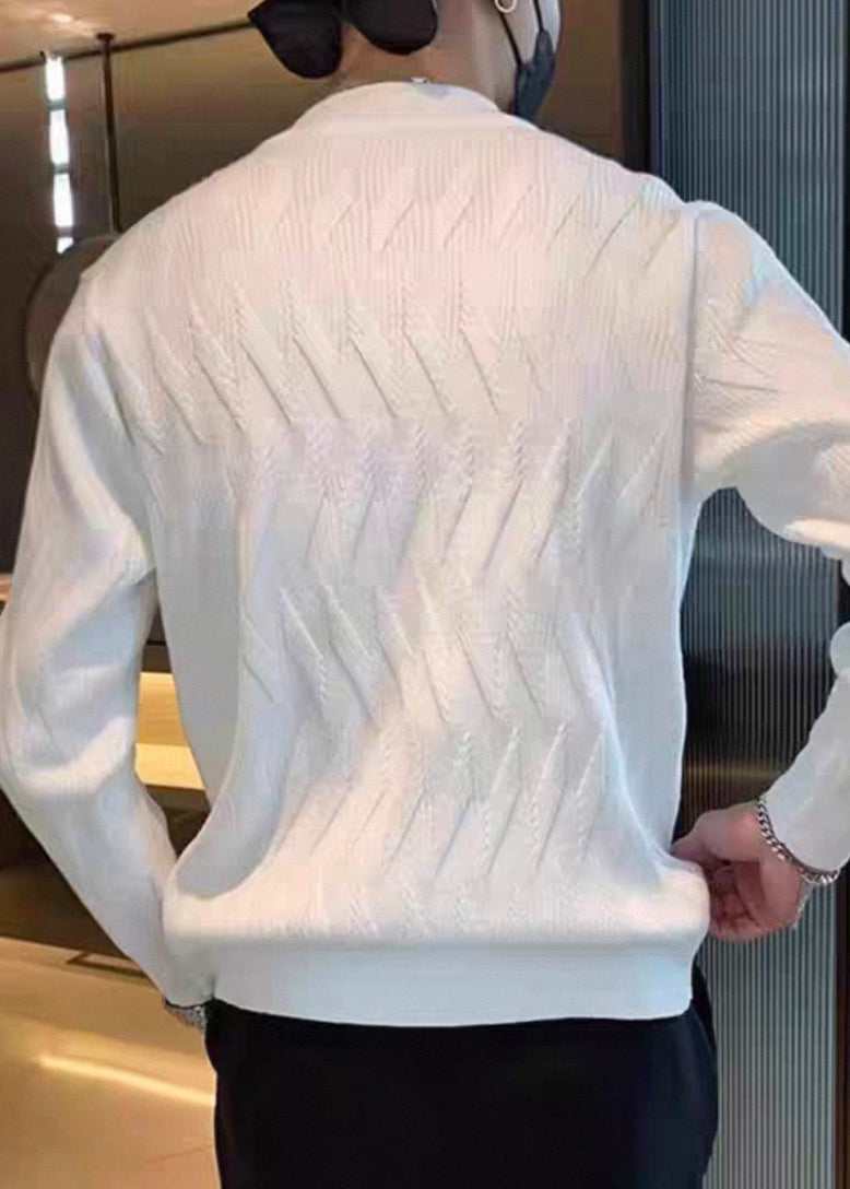 Modern Army Green Plaid Solid Knit Men Sweater Tops Winter