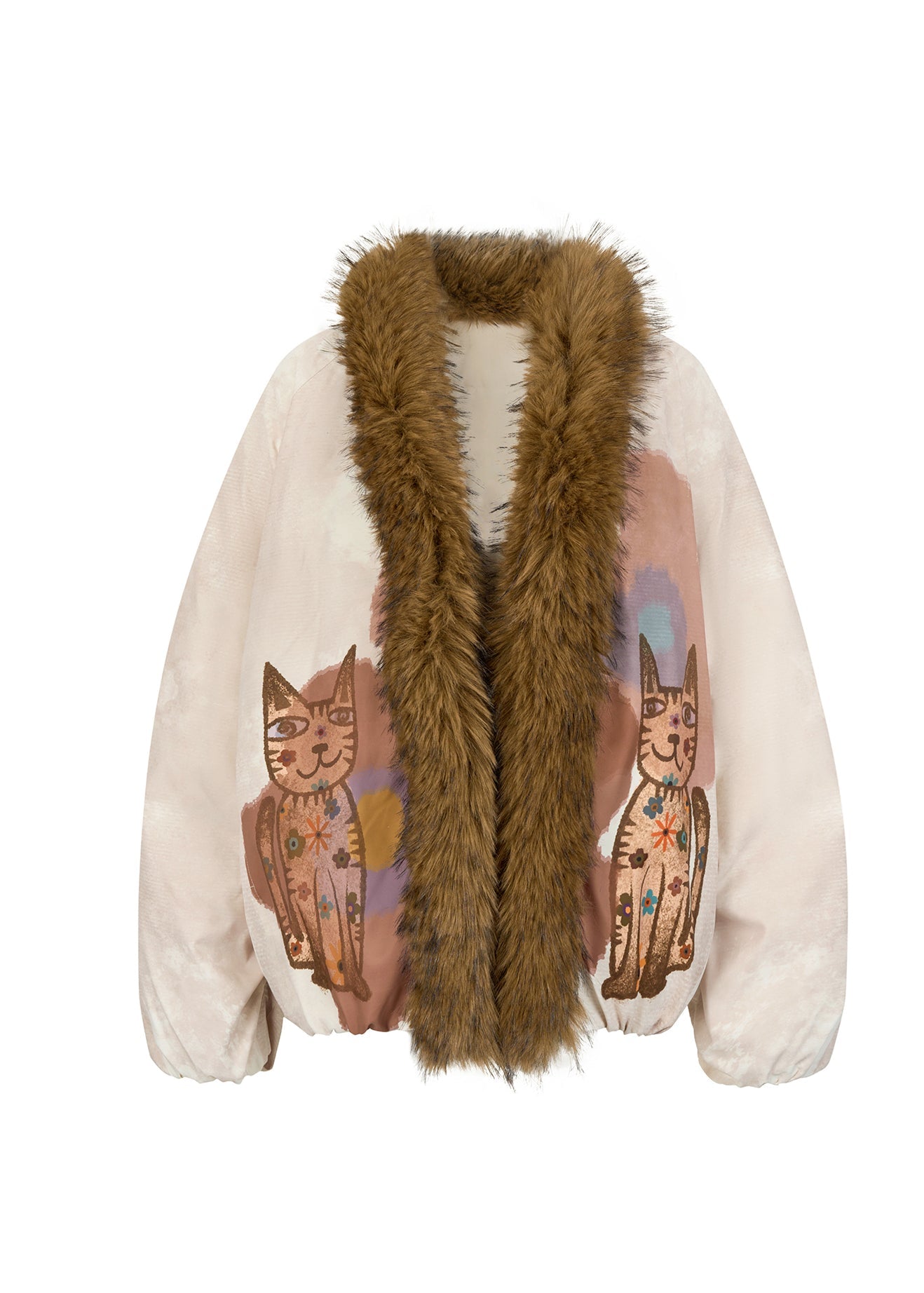 Modern Beige Fur Collar Patchwork Duck Down Puffer Jacket Winter