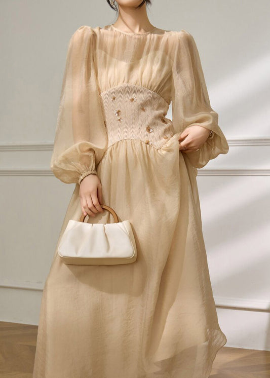 Modern Beige Tulle Patchwork Tunic Maxi Dresses Spring