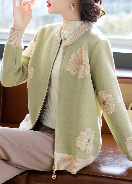 Modern Black O-Neck Print Knitted Cotton Cardigans Fall