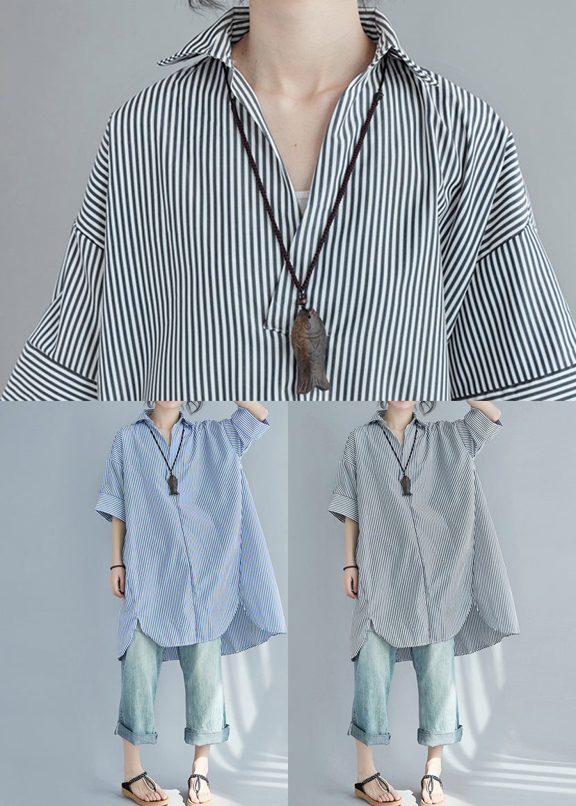 Modern Black Oversized Striped Cotton Shirt Dress Summer