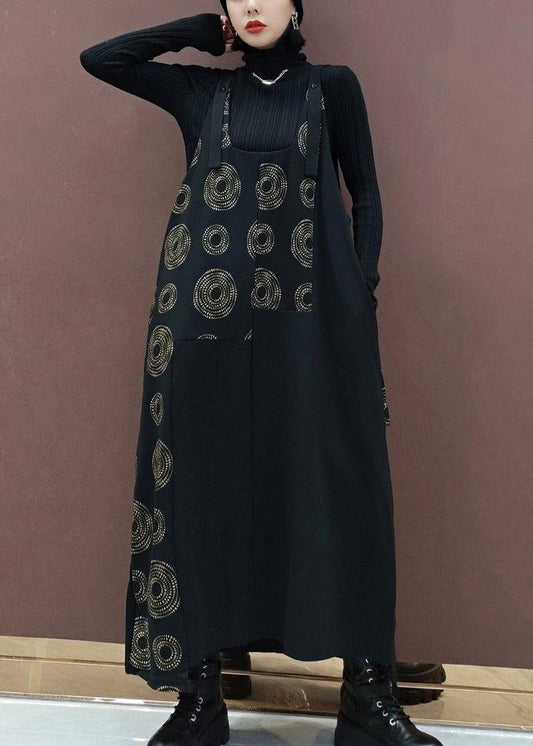 Modern Black Print Quilting Clothes Patchwork Kaftan Spring Dress - SooLinen