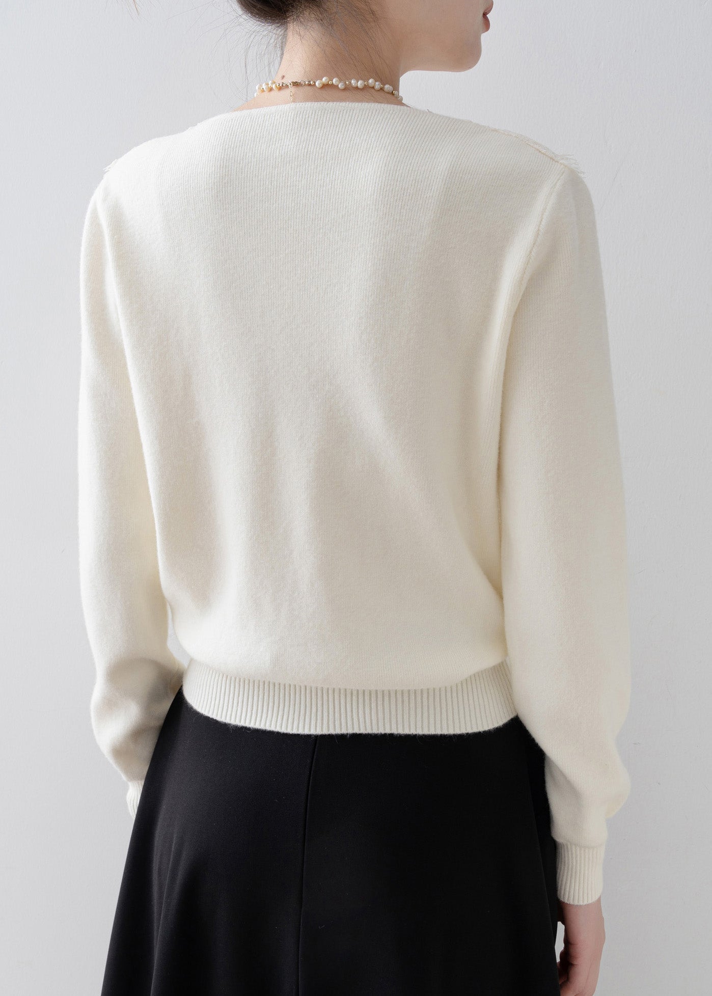 Modern Black V Neck Lace Patchwork Knit Sweaters Spring