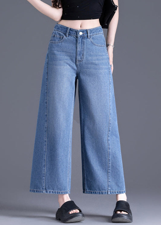 Modern Blue Pockets High Waist Denim Crop Pants Spring
