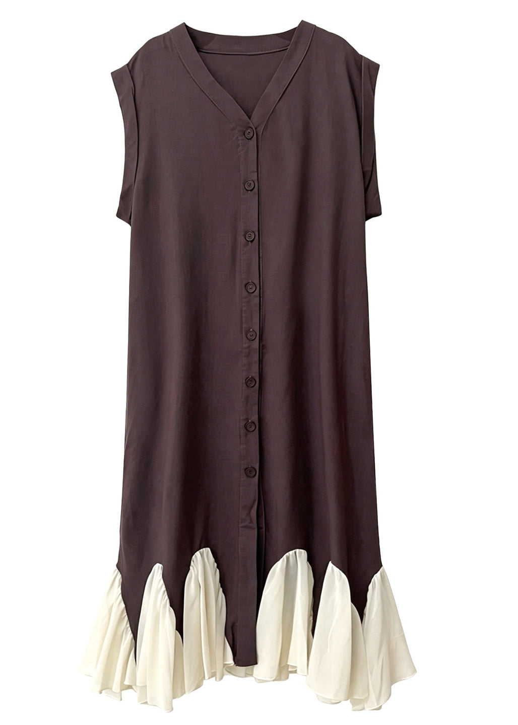 Modern Brown Oversized Patchwork Cotton Dresses Sleeveless