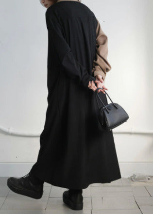 Modern Colorblock Oversized Patchwork Cotton Holiday Dress Fall