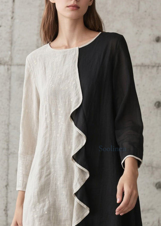 Modern Colorblock Ruffled Patchwork Cotton Holiday Dress Spring