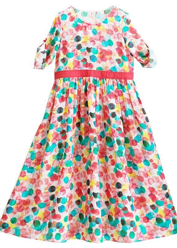 Modern Dotted Clothes Women O Neck Exra Large Hem Robes Summer Dress - SooLinen