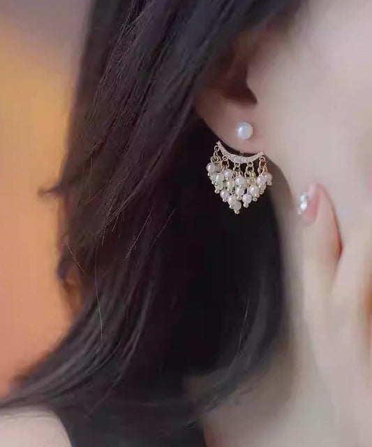 Modern Gold Copper Alloy Zircon Acrylic Pearl Tassel Drop Earrings