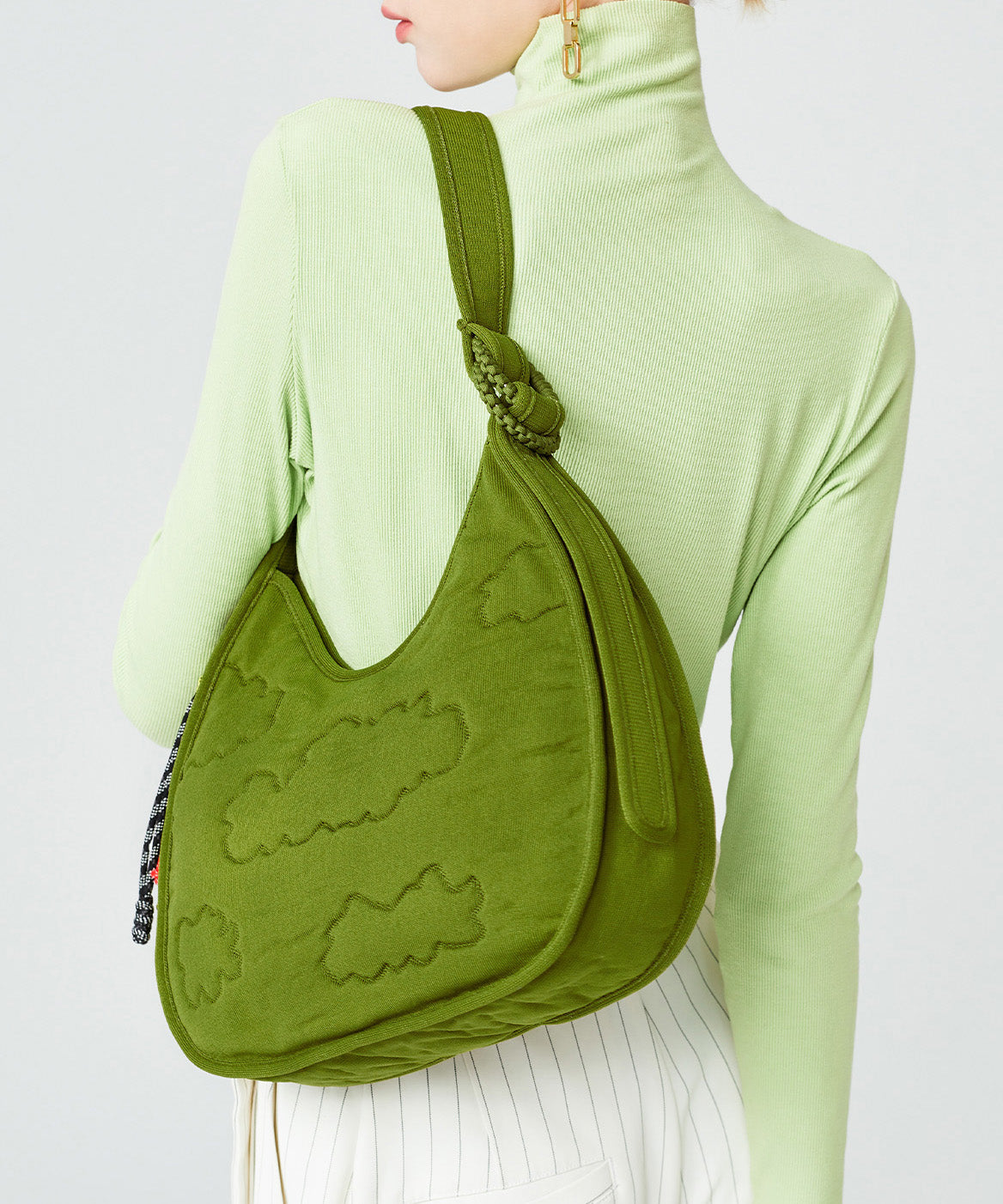 Modern Grass Green Embossing Cotton Hobo Bag