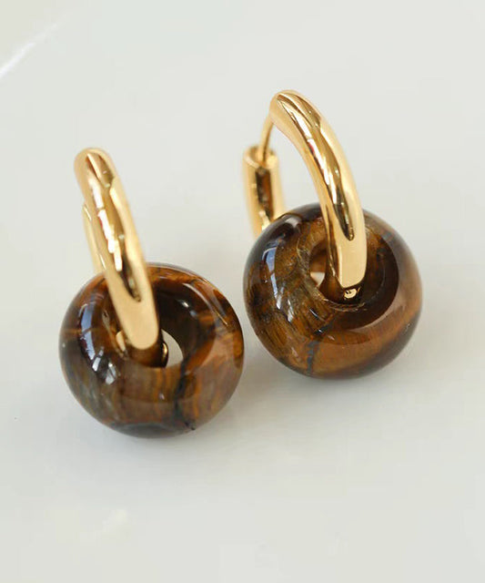 Modern Green Copper Overgild Jade Hoop Earrings