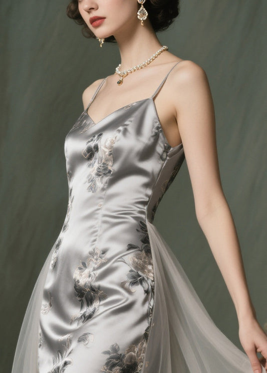 Modern Grey Print Patchwork Tulle Vestidos Dresses Summer