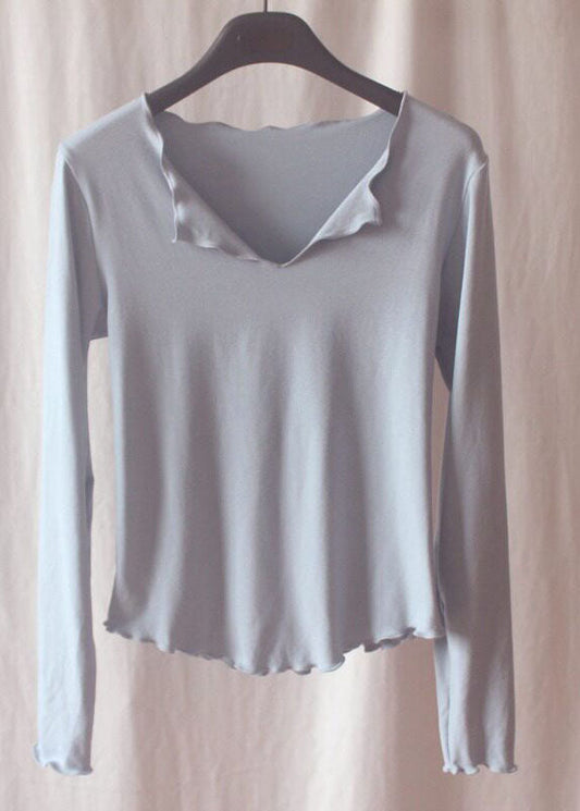 Modern Grey V Neck Ruffled Short Sleeve Yoga Top