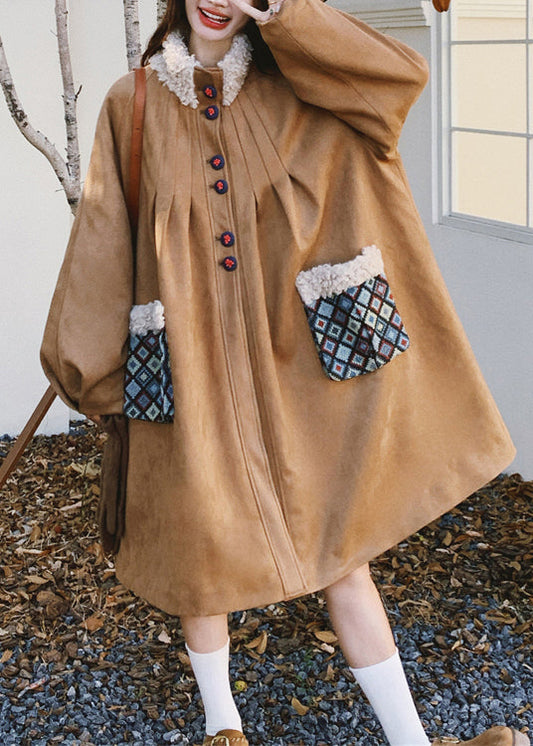 Modern Khaki Oversized Patchwork Fleece Wool Lined Jackets Winter