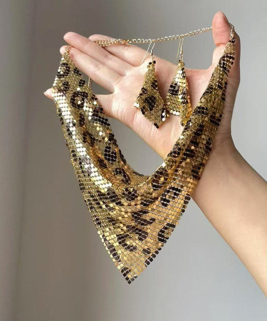Modern Leopard Stainless Steel Triangular Bandage Pendant Necklace Two-Piece Set