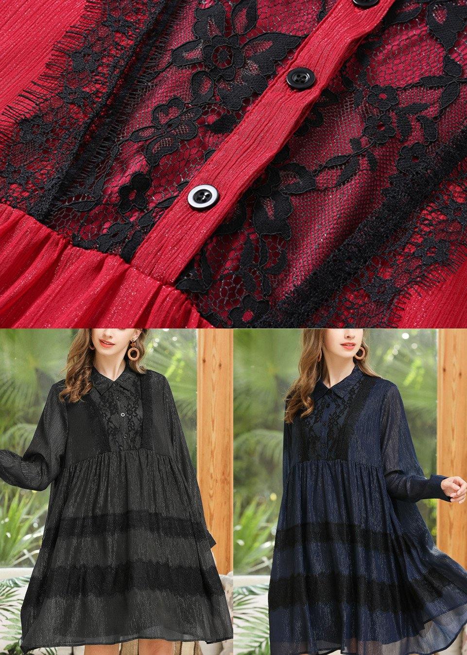 Modern Red Patchwork Peter Pan Collar Chiffon Summer Dresses - SooLinen