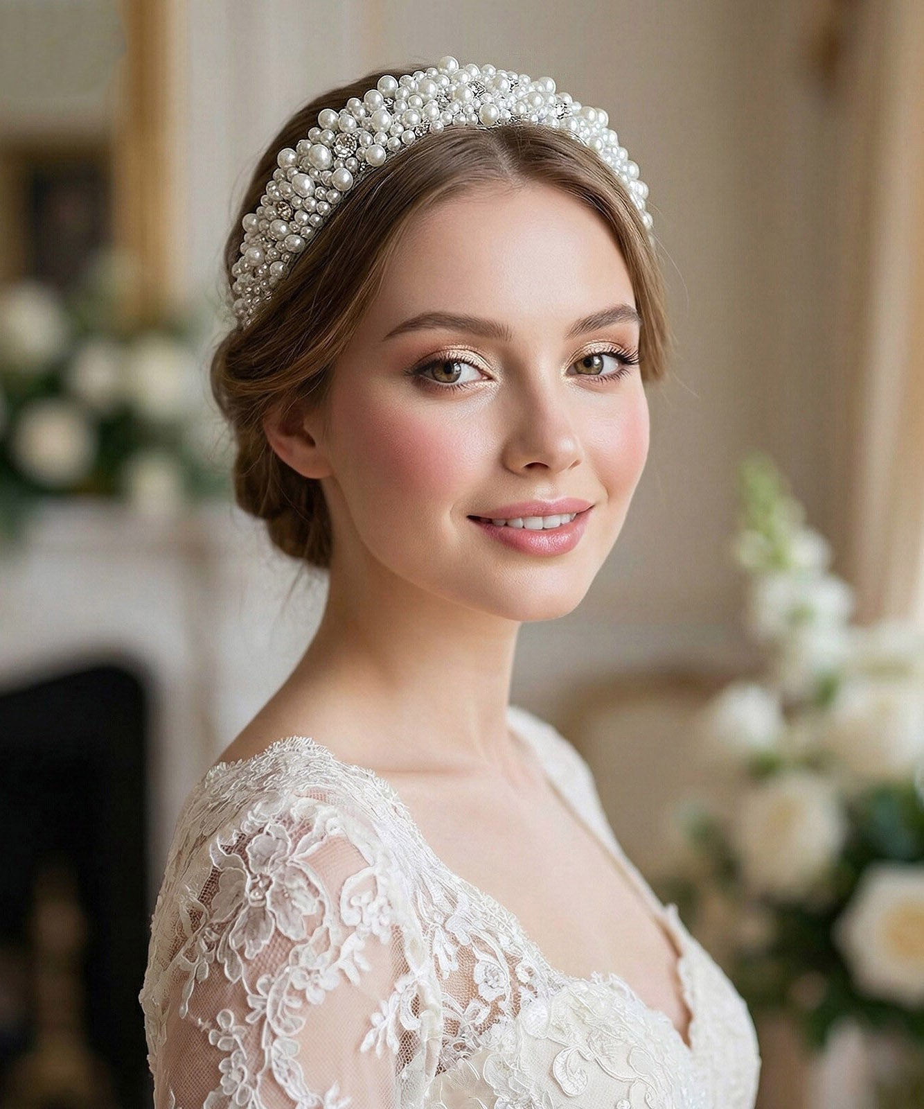 Modern White Acrylic Pearl Zircon Bride HairPiece