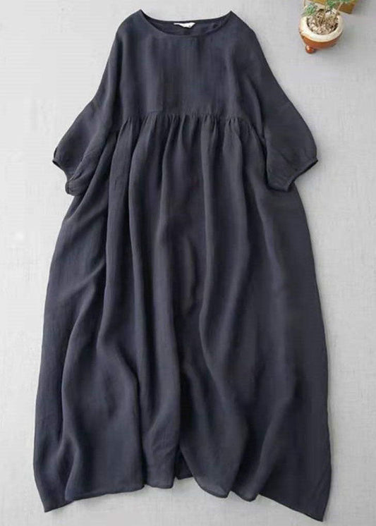 Modern White O-Neck Patchwork cotton blend Long Dresses Half Sleeve