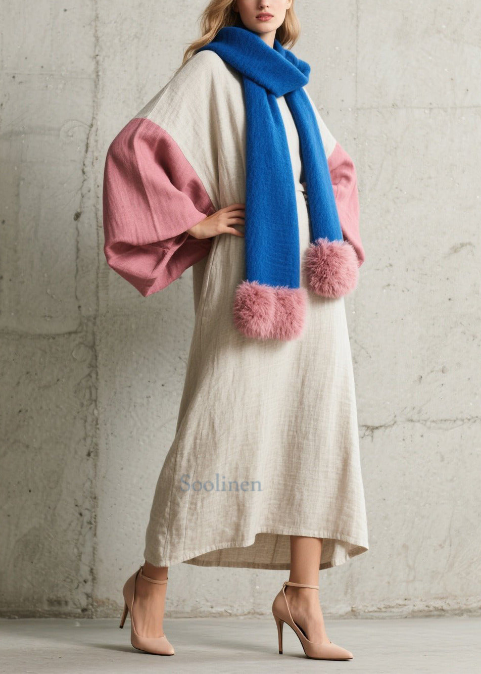 Modern White Oversized Patchwork Cotton Party Dress Lantern Sleeve