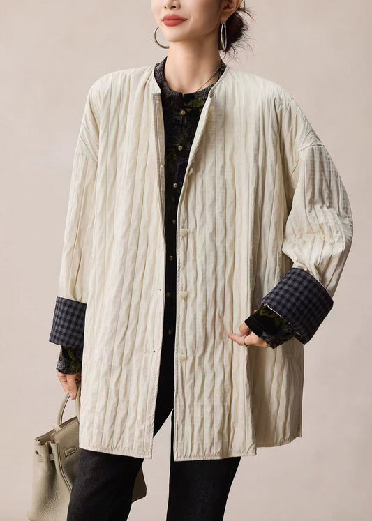 Modern White Oversized Plaid Wrinkled Cotton Coats Spring