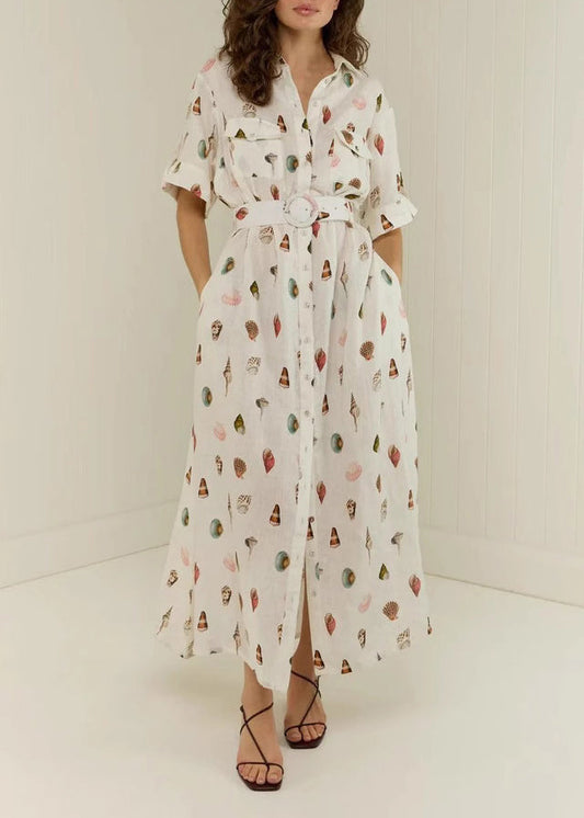 Modern White Peter Pan Collar Sashes Linen Maxi Dress Summer